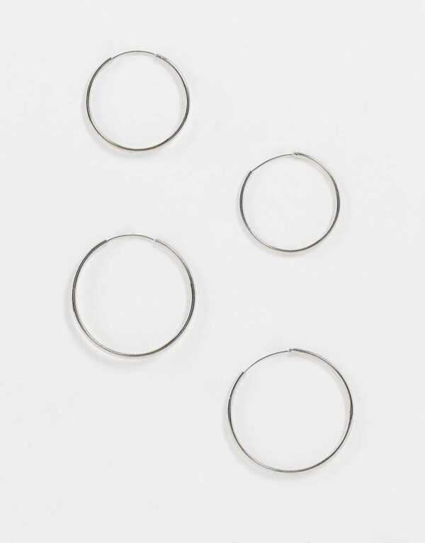 ASOS DESIGN - Zarte Creolen in Silber im 2er-Pack, 35 mm und 40 mm