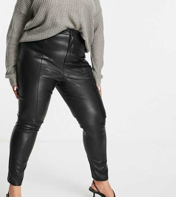 In The Style Plus x Lorna Luxe - Konturierte Leggings im Leder-Look in Schwarz